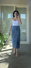 Düğme Detaylı Likrali Denim Etek